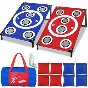 NZQXJXZ Cornhole Board Set with 8 Bean Bags 3x2 Ft Corn Hole Games Portable Cornhole Set for Indoor and Outdoor Ideal for Kids, Adults, Camping,Travel,Beach, Yard
