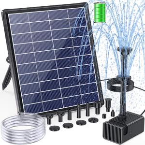 POPOSOAP 6.5W Solar Fountain Pump for Bird Bath Built-in 2400mAh Battery Backup, DIY Solar Water Fountain with Double-Layer Nozzles & Dry-Run Protection 5Ft Tubing for Ponds, Bird Bath, Water Features