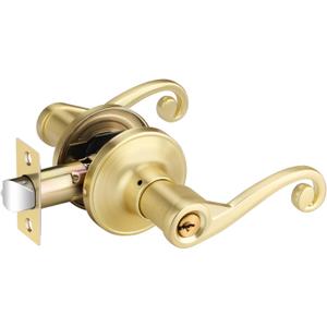 1 Pack Gold Door Handle, Entry Door Handles with Keys in Satin Brass Finish, Keyed Alike Interior Door Levers for Living or Bedroom, Wave Style Lever for Right Hand