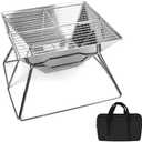 QWORK Portable Stainless Steel Camping Grill, Foldable Wood Burning and Charcoal BBQ, Dual Height Adjustable with Ash Catcher, for Outdoor, Beach, and RV Camping