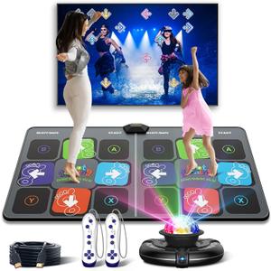 FWFX Dance Mat for TV Games - Wireless Musical Electronic Dance Pad for Kids & Adults, 2-Player Indoor Active Exercise Game for Family Parties, Birthday for Boys and Girls (65.4" X36.6", Grey)
