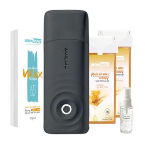 Roll On Waxing Kit for Hair Removal - At-Home Body & Face Wax Kit for Women & Men with 2 Wax Cartridges & 50 Strips, Depilatory Kit for Legs, Arms, Bikini