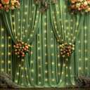10x10ft Olive Green Backdrop Curtains with Lights Photo Drapes Wrinkle Free Fabric Backdrop Curtain for Wedding Birthday Party Baby Shower Bridal Shower Home Party Background Decorations