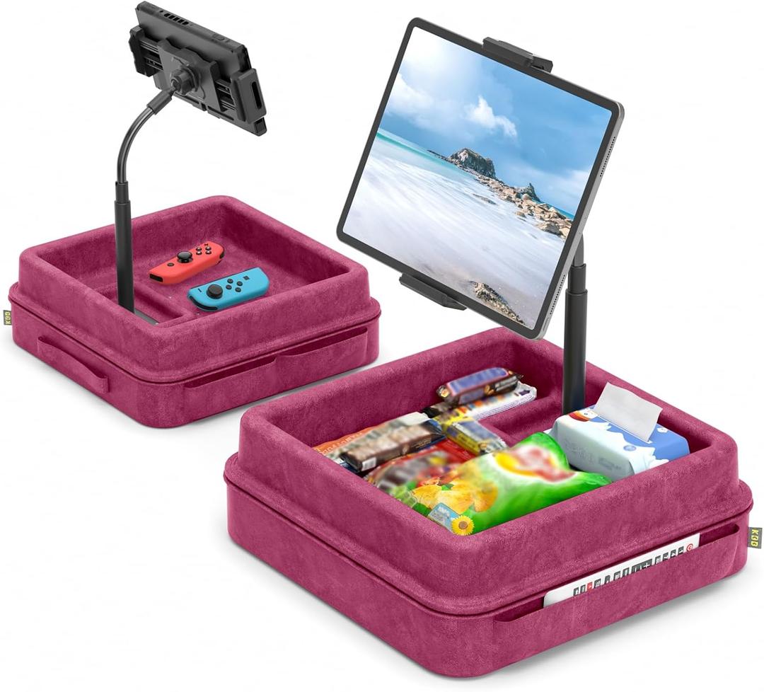 KDD Tablet Pillow Holder - 360Adjustable iPad Pillow Stand for Lap, Bed and Desk - Gooseneck Tablet Soft Pad Dock with Storage Tray and Pocket Compatible with iPad Pro 12.9, Air Mini, Phone,(Purple)