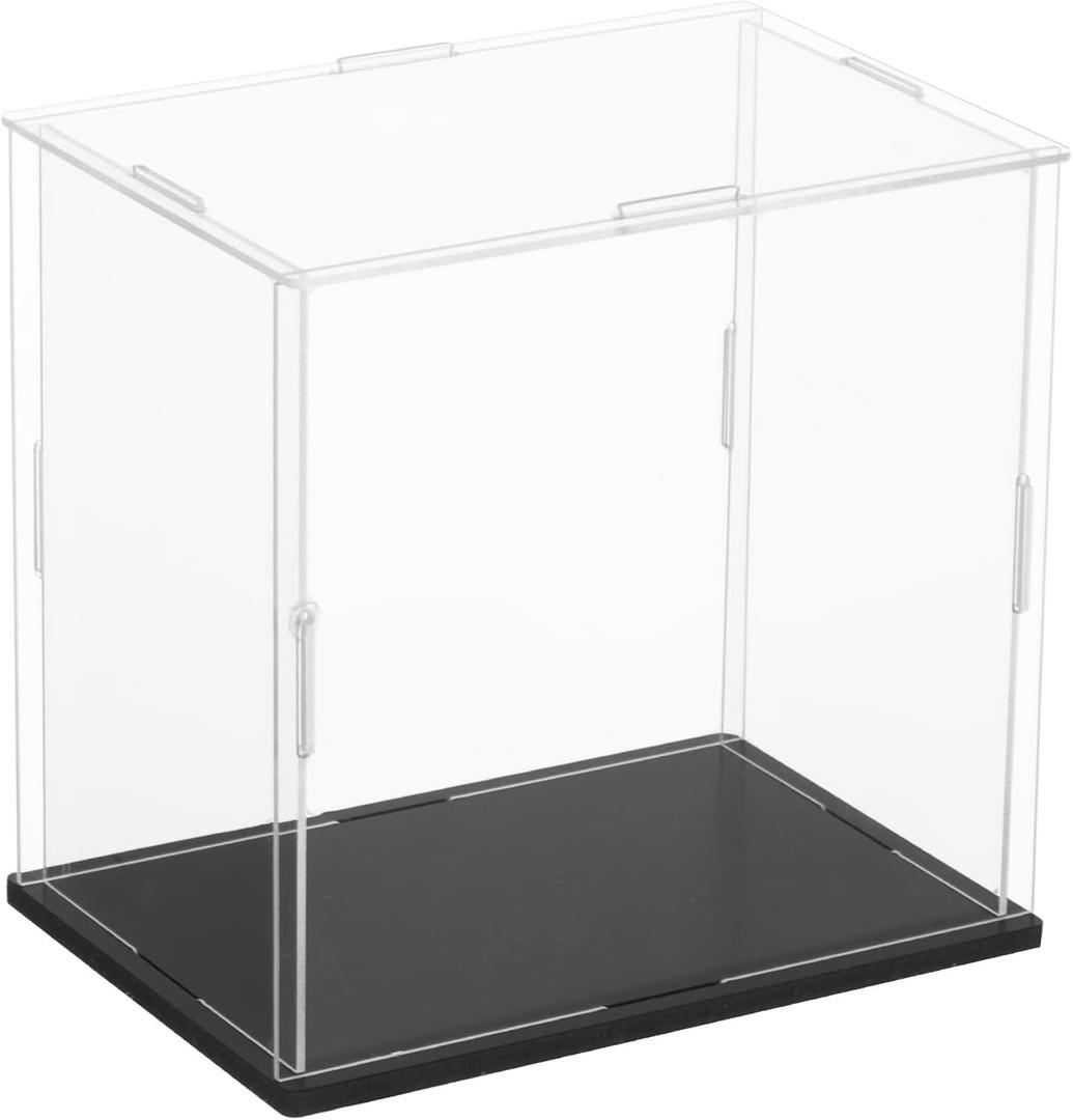 uxcell Acrylic Clear Display Case for Collectibles Self-Assemble Display Boxes, Black Base Dustproof Countertop Storage Box for Collectibles Action Figures, 5.9 x 3.9 x 5.9 Inch