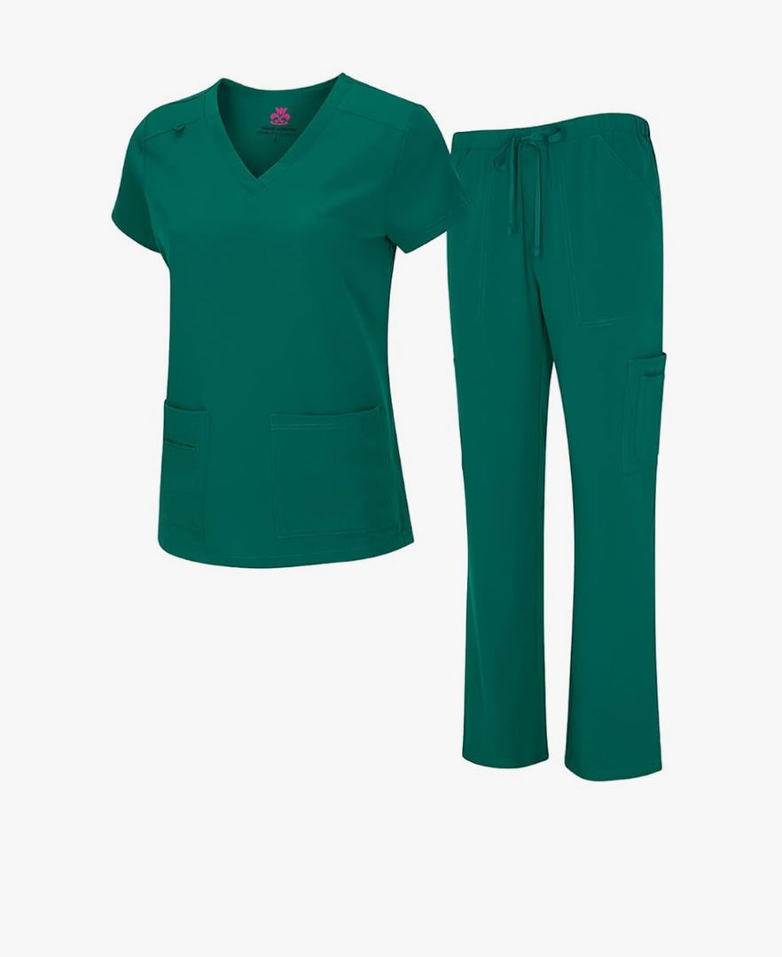 Natural Uniforms Women's Cool Stretch V-Neck Top and Cargo Pant Scrub Set with Regular and Petite Sizes