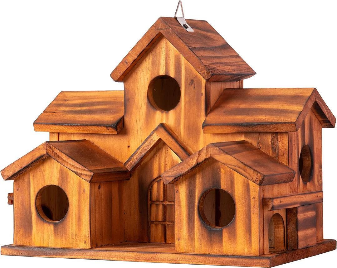 Bird Houses for Outside,Outdoor 5 Hole Bird House Room for 5 Bird Families Bluebird Finch Cardinals Hanging Birdhouse for Garden (Brown - Set of 1)