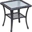 ATR ART TO REAL Outdoor Side Table, Indoor Outdoor Tempered Glass Top Wicker Coffee Bistro Table, All-Weather Patio Square Storage End Table, Steel Frame, 20''x 20''x20''