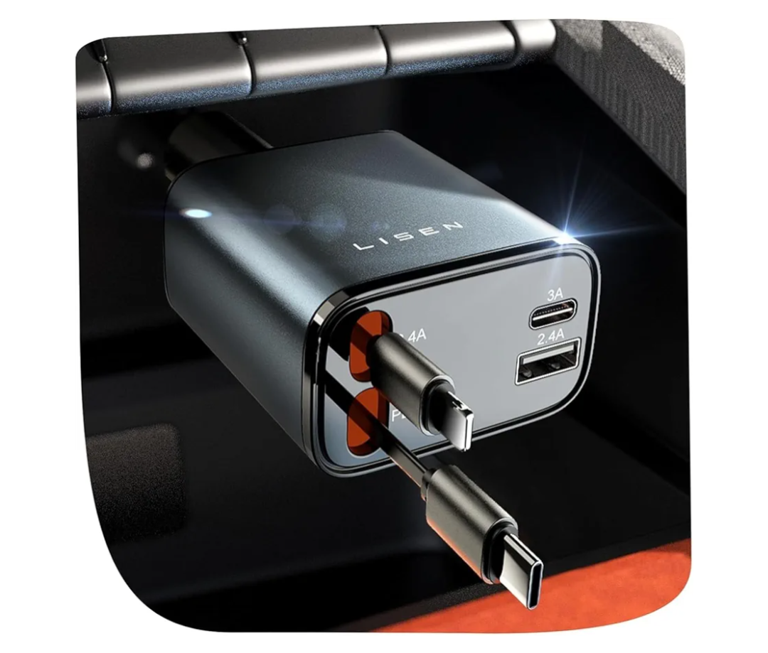 LISEN Retractable Car Charger, 69W Cars Adapter USB C Fast Charger, Car Accessories for Women Men, Christmas for Gifts for Dad Mom, Gifts for Men Women, for iPhone 17 Pro Max Air 16 15 14 13 Plus