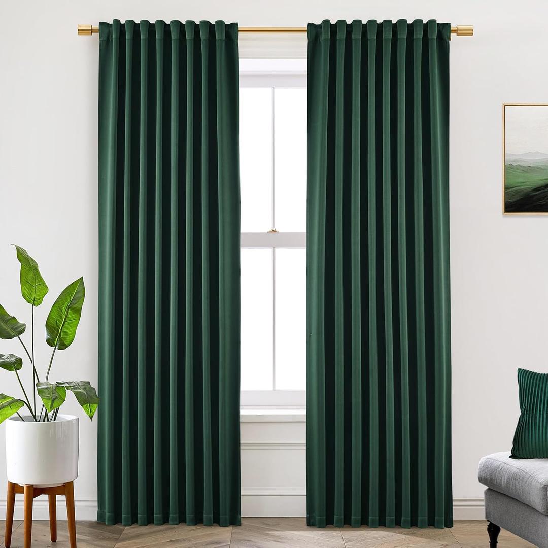 Christmas Dark Emerald Green Pleated Blackout Curtains 84 Inches Long for Bedroom, Vintage Winter Thermal Insulated Black Out Curtain Drapes for Living Room 84 Inch Length 2 Panels Set, Forest
