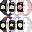 Maledan 6 Pack Bands Compatible for Apple Watch Band 38mm 40mm 41mm 42mm 44mm 45mm 46mm 49mm Women Men, Soft Silicone Sport Band Strap for iWatch Apple Watch Series 11 10 9 8 7 6 5 4 3 2 1 SE Ultra (White/ Black/ Starlight/ Pind Sand/ Digital Lavender/ Wine Red)