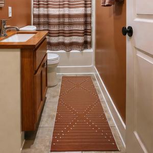 LIVEBOX Boho Burnt Orange Runner Rug 2x6 for Bathroom Kitchen Entryway, Cotton Woven Washable Bedroom Rug Runners, Hallway Laundry Room Decor Throw Rugs