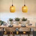 Battery Operated Chandelier, 2 Pack Natural Rattan Pendant Lights - Waterproof Outdoor Boho Hanging Lamps with Egg-Shaped Design, for Patios, Pergolas, Porch, Gazebo & Indoor Ceiling Decor