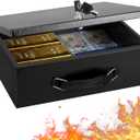 KYODOLED Fireproof Document Box with Key Lock, Large Safe Storage Box for Valuables, Fire Resistance Security Chest, Lock Box for Passport, Cash, Tablet 12.9'' x 10.7'' x 4.2'' Black