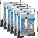 Hoikwo Bulk 4x6 Simple Elegant Picture Frames, 6 Packs Silver Photo Frames 4 by 6, Glass Wedding Frames 4x6, Clear Mirror Wedding Photo Frames, Only for Tabletop Display Vertically or Horizontally