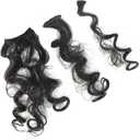 Clip in Long Wave Hair Extension Synthetic Black Hairpieces for Women, 18''