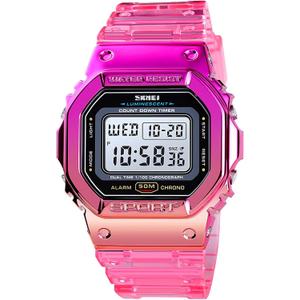 Outdoor Sport Unisex Watches LED Light Digital Watches Transparent Multifunctional Wristwatch for Men and Women Casual Style Stopwatch Date 5Bar Waterproof (Red)