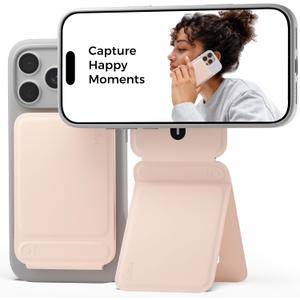 MOFT Phone Tripod Stand Selfie Stick for iPhone, Multi-Angles iPhone Stand, Lightweight & Portable Phone Holder, Strong Magnets, MOVAS Vegan Leather, Travel Essentials, Peach Pink (Without Card Slot)