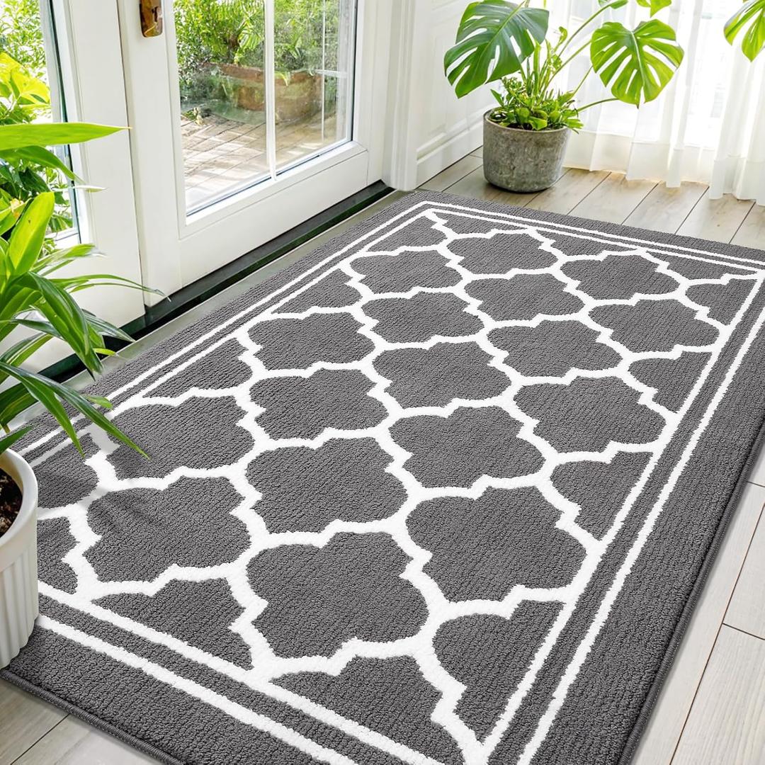 Buganda Large Indoor Door Mat, Dirt-Resistant and Absorbent Doormat, Anti-Slip, Low Profile Floor Mats for Inside Entryway, Front, and Back Door Entrance (71x47 Inches, Grey)