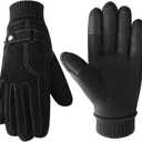 Winter Gloves for Men, Leather Gloves Mens Thermal GloveTouch Screen Resistant Windproof for Running Cycling Driving (Black)