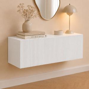 Zevemomo Floating Makeup Vanity for Wall, 23" Fluted Desk Dresser, White, 23.62"D x 15.75"W x 8.67"H