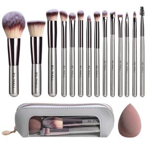 Travel Makeup Brush Set BS-MALL 14 Pcs with 1 Pcs Makeup Sponge Essential Foundation Powder Concealers, Eye Shadows, Blush Makeup Brushes with Travel Makeup Case (Champagne)