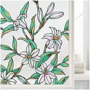 Stained Glass Window Privacy Film Frosted Decorative Glass Film, 35.4"W x 118"L