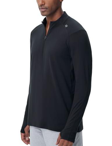 THE GYM PEOPLE Men's Half-Zip Long Sleeve Golf Shirts Soft Lightweight Warm Workout Pullover Sweatshirts with Thumb Hole, Black, Size XL