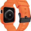 OROBAY Rugged Band Compatible with Apple Watch Band 45mm/44mm/42mm with Case, Shockproof Strap for iWatch SE3 SE2 SE Series 9/8/7/6/5/4/3/2/1 with Bumper Case Cover Men Women, Orange