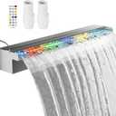 Pool Fountain Stainless Steel Waterfall with LED Lights - 23.6" LED Strip Remote Control with 18 Colors, Smooth Water Flow & Cascade Blade, Easy Installation for Outdoor, Garden, Patio & Ponds