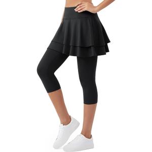 beroy Skirted Leggings for Women Active Tennis Ruffle Pleated Skort Athletic Golf Pickleball Skirt Pockets, L