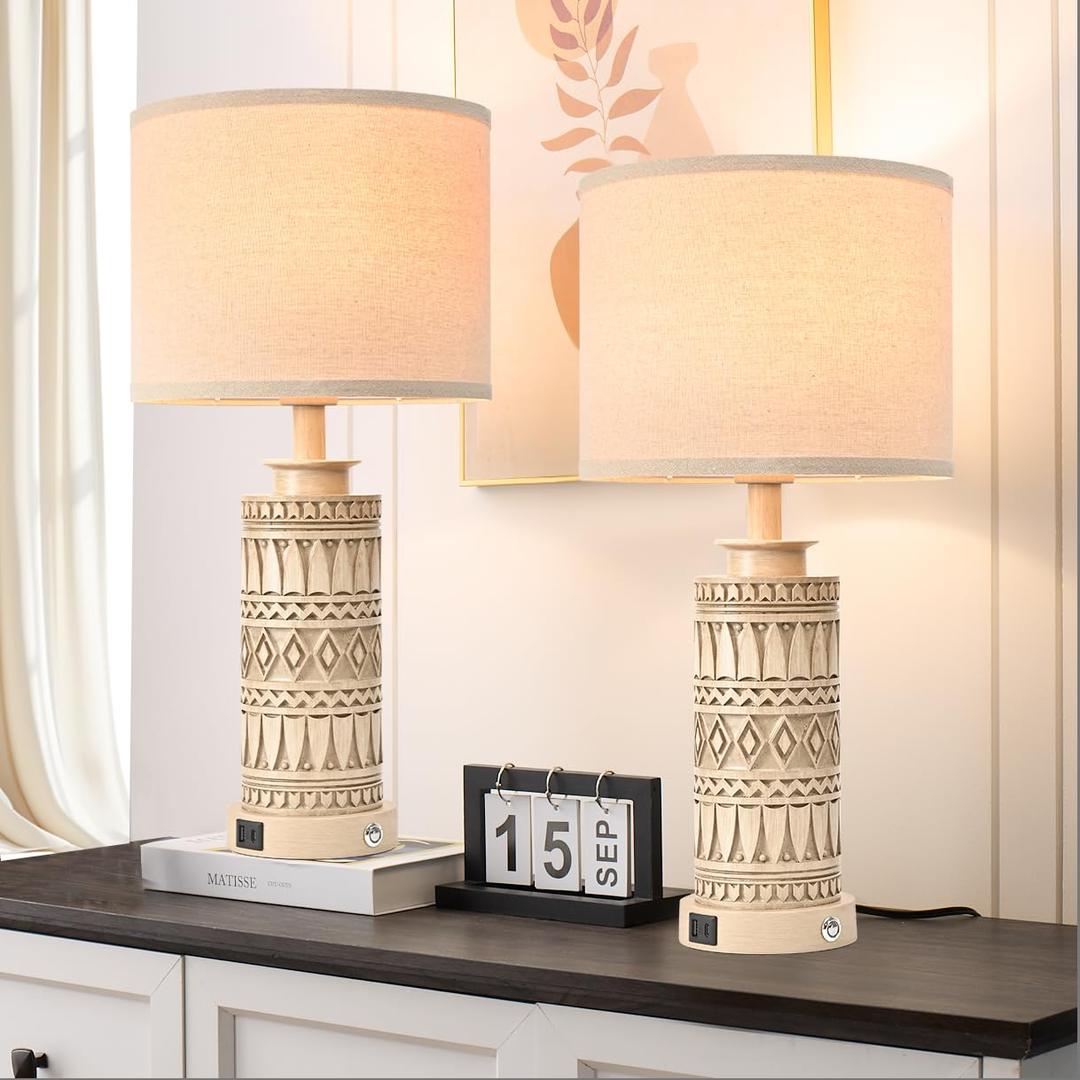 22IN Modern Ceramic Table Lamp Set of 2 White Lamps for Living Room Tall Bedroom Lamp Set Bedside Nightstand Lamps Set of Two Farmhouse Rustic Side Table Lamps for End Table Beige Desk Lamps