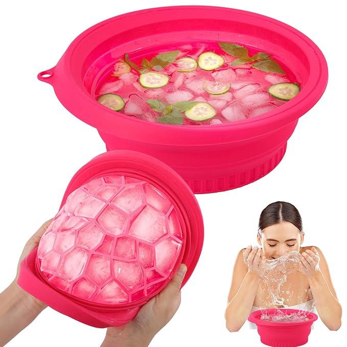 Large Bowl for Face Ice Bath, Foldable Facial Ice Bath with Built-in Icetray, Silicone Facial Ice Bath Bowl, Ice Face Bowl 