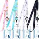 4 Pack Cruise Lanyard for Ship Cards Marble Cute Lanyards with Retractable Badge Reels Waterproof ID Badge Holder, 2025 Cruise Essentials Accessories