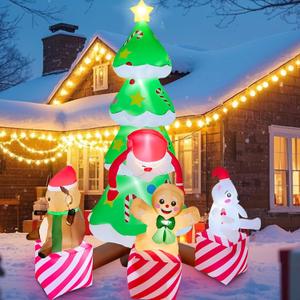 8FT Inflatable Christmas Tree 8FT Christmas Tree Inflatables Combined with Santa Claus and Friends Christmas Blow Up Outdoor Yard Decor Built-in 9 LEDs for Yard Garden Lawn(with Storage Bag)