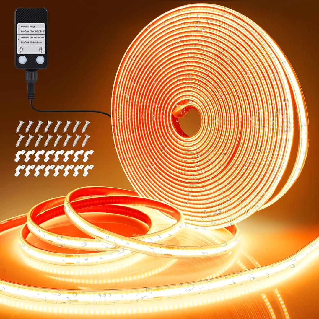 OMIKA 33FT 3200 LED COB LED Strip Lights Outdoor Waterproof, 2700K Warm White Plug in Strip Light PVC Casing Tape Light Flexible with Self-Adhesive Timer Dimmable for House Garden Camping DIY