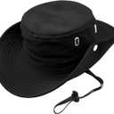 Mens Womens Bucket Sun Hats,Wide Brim Beach Fishing Hat UDF 50+ UV Protection Sun Hats Drawstring Fixed,Suitable for Hunting Beach Sun Protection Black