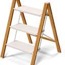 Taranta 3 Step Stool with Anti-Slip Super Wide Pedal-White Woodgrain | Aluminum Step Ladder,Foldable Lightweight Ladder,330lbs Capacity Step Ladder for Household,Kitchen,Office