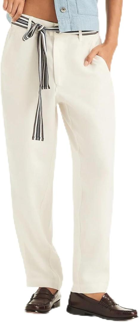 Nautica Women's Belted Trouser Pant, Ivory, 12