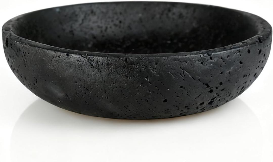 Black Travertine Bowl, 7.8" Luxurious Natural Stone Centerpiece Bowl for Modern Home Decor, Handmade Fruit Bowl, Jewelry Dish, Sophisticated Tabletop Sculpture