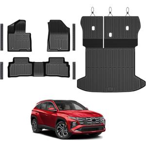 Floor Mats Set for Hyundai Tucson 2022-2025 2026 Hybrid Version (Not fit Gas and PHEV), All Weather TPE Cargo Liner Backrest Mat Trunk Mat Door Sill Guards Accessories (Hybrid Model)