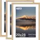 20X28 Poster Frame, Display Pictures 16X24 with Mat or 20X28 Without, Wall Hanging Frames, Natural Oak, 3 Pack