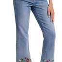 Flamingals Straight Leg Jeans for Women Low Rise Cropped Jeans Wash Embroidery Raw Hem Denim Pants (XX-Large, Mid Light Blue)