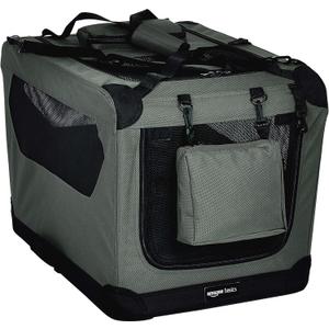 Amazon Basics Folding Portable Soft Pet Dog Crate Carrier Kennel, 26 x 18 x 18 Inches, Grey