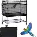 Daoeny Large Bird Cage Cover, Bird Cage Seed Catcher, Adjustable Soft Airy Nylon Mesh Net, Birdcage Cover Skirt Seed Guard for Parrot Parakeet Macaw African Round Square Cages (Black)