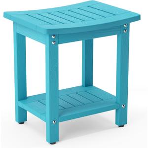 LUE BONA HDPS Shower Bench Seat, Shower Stool for Inside Shower Waterproof, Bath Spa Shower Foot Stool for Shaving Legs with Storage Shelf, Weather Resistant/Non-Slip/Indoor or Outdoor Use, Sky Blue