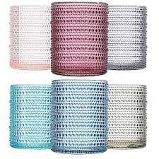 Colored Vintage Hobnail Drinking Glasses Set of 2, Embossed Water Tumbler 12oz, Kitchen & Bar Beaded Glass Cups, Beverage Glass Cups for Water, Beer, Juice, Cocktail Glassware, Mixed Color