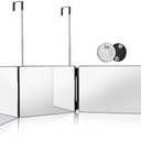 HIEEY 3 Way Mirror for Hair Cutting,360 Trifold Mirror with Height Adjustable Telescoping Hooks,and 5X Magnification,for Makeup, Hair Styling