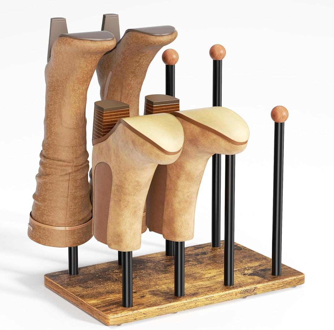 Boot Rack 1 Pack with Cedar Balls 16.4'' Tall Shoe Organizer Free standing Metal Holder with Wood Base (Black)