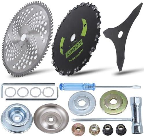 9" x 20T Chainsaw Tooth Cutter,10" x 80T Carbide Tip Brush Blades,10" x 3 Teeth Carbon Steel Brush Cutter Blades with Universal Adapter Kit Compatible with Cutter, Trimmer, Weed Eater